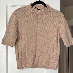 Wool Tan Short Sleeve Sweater 100% Camel Made in Italy
